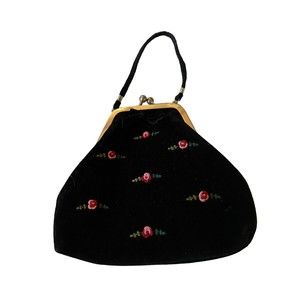 EUC Gymboree Vintage Kids Black Velour/Velvet Rosette Floral Dress Purse/Handbag